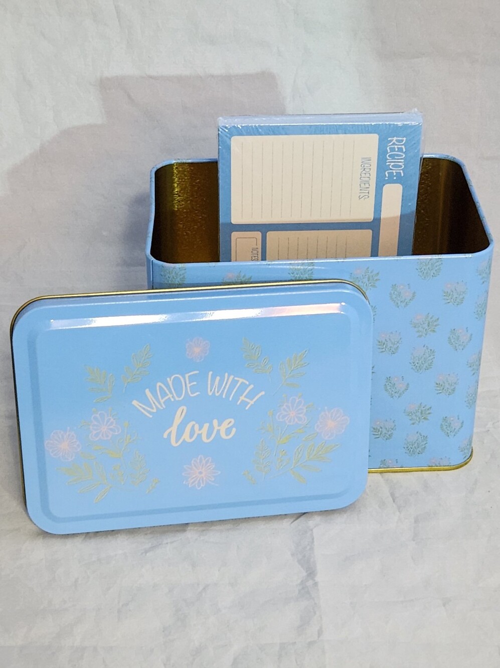Light Blue "Made With Love" Recipe Tin with Cards